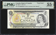 CANADA. Bank of Canada. 1 Dollar, 1973. BC-46aT-i. Test Note. PMG About Uncirculated 55 EPQ.
An appealing Lawson Bouey signed AXA test note.

Estim...