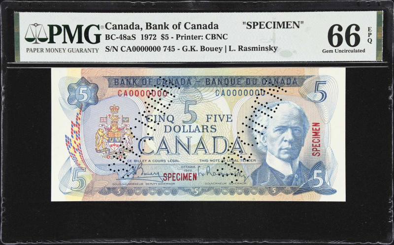 CANADA. Bank of Canada. 5 Dollars, 1972. BC-48aS. Specimen. PMG Gem Uncirculated...