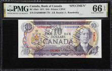 CANADA. Bank of Canada. 10 Dollars, 1971. BC-49aS. Specimen. PMG Gem Uncirculated 66 EPQ.

Estimate: $150.00- $250.00