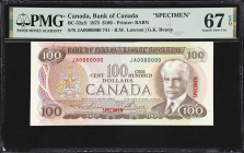 CANADA. Bank of Canada. 100 Dollars, 1975. BC-52aS. Specimen. PMG Superb Gem Uncirculated 67 EPQ.
Superb gem specimen example printed by BABN with La...