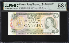 CANADA. Lot of (3). Bank of Canada. 20 Dollars, 1979. BC-54bA-i. Replacements. PMG About Uncirculated 50 EPQ to Choice About Uncirculated 58 EPQ.
An ...