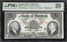CANADA. Bank of Montreal. 5 Dollars, 1931. CH #505-58-02. PMG Very Fine 25.

Estimate: $100.00- $150.00
