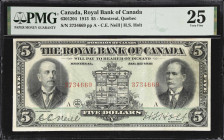 CANADA. Royal Bank of Canada. 5 Dollars, 1913. CH #630-12-04. PMG Very Fine 25.
Neill-Holt signature combination. Arms at center with Herbert Samuel ...