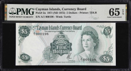 CAYMAN ISLANDS. Lot of (2). Cayman Islands Currency Board. 1 & 5 Dollars, 1971 (ND 1972). P-1a & 2a. Matching Serial Numbers. PMG Choice Uncirculated ...