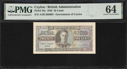 CEYLON. Government of Ceylon. 25 Cents, 1942. P-44a. PMG Choice Uncirculated 64.

Estimate: $50.00- $100.00