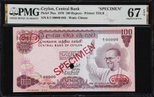 CEYLON. Central Bank of Ceylon. 100 Rupees, 1970. P-78as. Specimen. PMG Superb Gem Uncirculated 67 EPQ.

Estimate: $250.00- $500.00