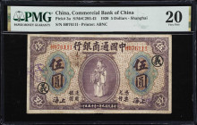 CHINA--REPUBLIC. Commercial Bank of China. 5 Dollars, 1920. P-3a. S/M#C293-42. PMG Very Fine 20.
Shanghai. Serial number H07611I.

Estimate: $150.0...