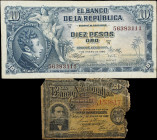 COLOMBIA. Lot of (2). Banco Nacional de Colombia & Banco de la Republica. 20 Centavos & 10 Pesos Oro, 1887 & 1960. P-189 & 400b. Poor & Fine.
P-189 i...