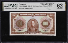 COLOMBIA. Lot of (2). Banco de la Republica. 50 & 100 Pesos Oro, 1951-57. P-393p2 & 394dp1. Face Proofs. PMG Uncirculated 62 & PCGS Currency Very Choi...