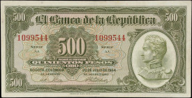 COLOMBIA. Banco de la Republica. 500 Pesos, 1964. P-408b. Very Fine.
From the Scott Lindquist Collection.

Estimate: $100.00- $150.00