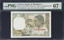 COMOROS. Lot of (2). Banque Centrale des Comores & Banque de Madagascar et des Comores. 100 & 1000 Francs, ND (1963-84). P-3b & 11b. PMG Superb Gem Un...
