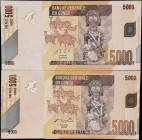 CONGO DEMOCRATIC REPUBLIC. Lot of (2). Banque Centrale du Congo. 5000 Francs, 2005-13. P-102a & 102b.
Both notes are missing serial numbers.

Estim...