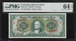 COSTA RICA. Banco Central de Costa Rica. 5 Colones, 1962. P-227. PMG Choice Uncirculated 64 EPQ.

Estimate: $250.00- $500.00