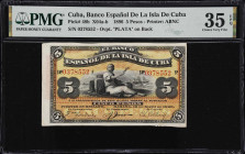 CUBA. Lot of (5). Banco Espanol de la Habana & Banco Espanol de la Isla de Cuba. 5 & 50 Centavos, 1 & 5 Pesos, 1872-96. P-29b, 32a, 46a, 47a & 48b. N0...
