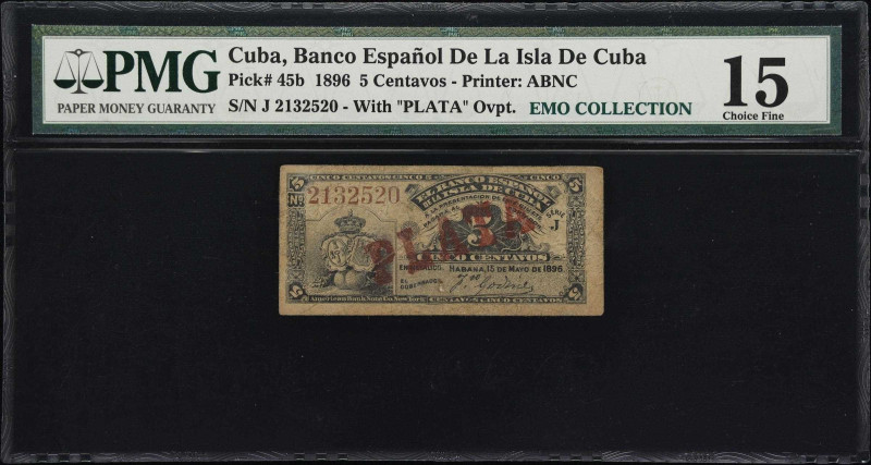 CUBA. Lot of (4). Banco Espanol de la Isla de Cuba. 5, 50 Centavos & 1 Peso, 189...