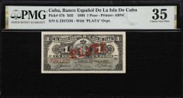 CUBA. Lot of (2). Banco Espanol de la Isla de Cuba. 20 Centavos & 1 Peso, 1896-97. P-47b & 53. PMG Choice Very Fine 35 & Choice About Uncirculated 58 ...