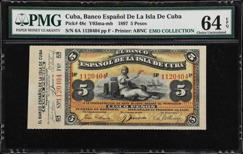 CUBA. Banco Espanol de la Isla de Cuba. 5 Pesos, 1897. P-48c. Y03ma-mb. PMG Choi...