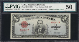 CUBA. Lot of (3). Banco Espanol de la Isla de Cuba. 20 Centavos & 1 Peso, 1897-1938. P-53 & 69d. PMG About Uncirculated 50 & Choice Uncirculated 64.
...