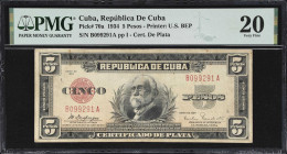 CUBA. Lot of (5). Republica de Cuba. 5, 10 & 20 Pesos, 1938-48. P-70a, 71d, 71e, 72d & 72g. PMG Choice Fine 15 to Very Fine 25.
PMG Comments "Minor R...