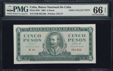 CUBA. Lot of (2). Banco Nacional de Cuba. 5 Pesos, 1964. P-95b & 95bs. PMG Gem Uncirculated 66 EPQ.

Estimate: $75.00- $150.00