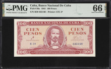 CUBA. Banco Nacional de Cuba. 100 Pesos, 1961. P-99a. PMG Gem Uncirculated 66 EPQ.

Estimate: $200.00- $400.00
