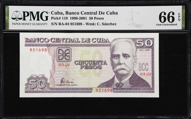 CUBA. Lot of (5). Banco Nacional de Cuba & Banco Central de Cuba. 1, 10 & 50 Pes...