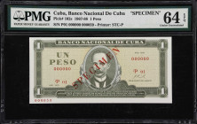 CUBA. Lot of (2). Banco Nacional de Cuba. 1 Peso, 1970-81. P-102s & 102s4. Specimens. PMG Choice Uncirculated 64 EPQ & Gem Uncirculated 66 EPQ.

Est...