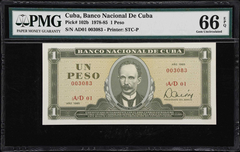 CUBA. Lot of (2). Banco Nacional de Cuba. 1 Peso, 1985-88. P-102b & 102d. PMG Ge...