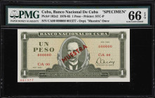 CUBA. Lot of (2). Banco Nacional de Cuba. 1 Peso, 1982-86. P-102cs & 102s2. Specimens. PMG Gem Uncirculated 66 EPQ.

Estimate: $100.00- $200.00
