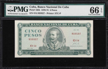 CUBA. Lot of (2). Banco Nacional de Cuba. 5 Pesos, 1970-72. P-103b. PMG Gem Uncirculated 66 EPQ.

Estimate: $75.00- $150.00