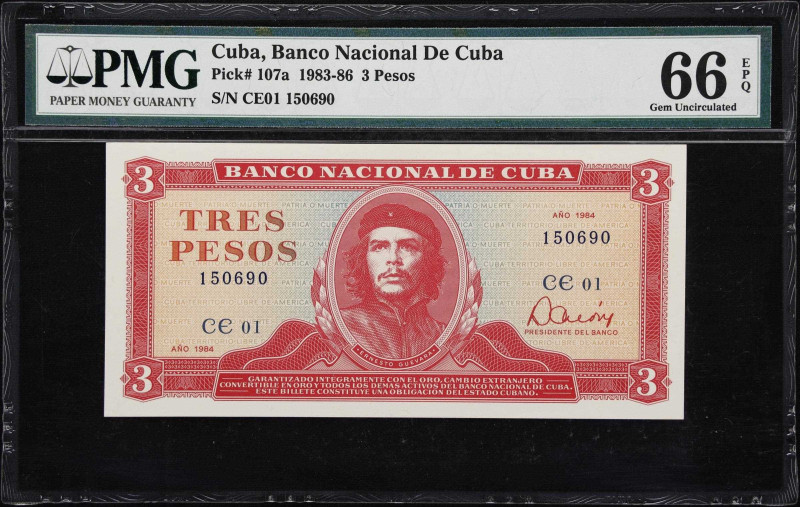 CUBA. Lot of (2). Banco Nacional de Cuba. 3 Pesos, 1984-85. P-107a & 107s2. PMG ...