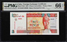 CUBA. Lot of (3). Banco Nacional de Cuba & Banco Central de Cuba. 3 Pesos Convertibles, 1994-2017. P-FX38 & FX47. PMG Gem Uncirculated 66 EPQ.

Esti...