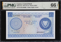 CYPRUS. Central Bank of Cyprus. 5 Pounds, 1974. P-44c. PMG Gem Uncirculated 66 EPQ.

Estimate: $100.00- $200.00