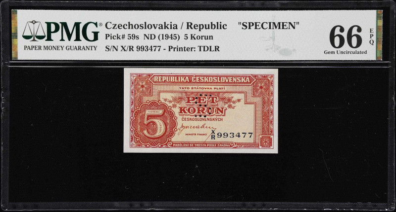 CZECHOSLOVAKIA. Lot of (2). Republika Ceskoslovenska. 5 Korun, ND (1945) & 1949....