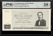 CZECHOSLOVAKIA. Narodni Banka Ceskoslovenska. 5000 Korun, 1945. P-75a. PMG Choice About Uncirculated 58 EPQ.

Estimate: $100.00- $200.00