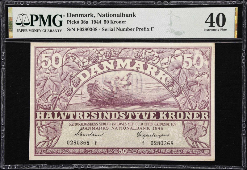 DENMARK. Danmarks Nationalbank. 50 Kroner, 1944. P-38a. PMG Extremely Fine 40.
...