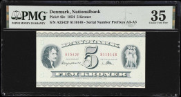 DENMARK. Danmarks Nationalbank. 5 Kroner, 1954. P-42e. PMG Choice Very Fine 35.

Estimate: $25.00- $50.00