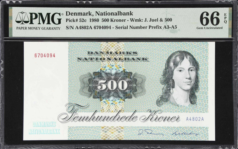 DENMARK. Danmarks Nationalbank. 500 Kroner, 1980. P-52c. PMG Gem Uncirculated 66...