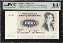 DENMARK. Danmarks Nationalbank. 1000 Kroner, 1992. P-53g. PMG Choice Uncirculated 64 EPQ.

Estimate: $250.00- $450.00
