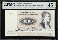 DENMARK. Nationalbank. 1000 Kroner, 1992. P-53g. PMG Choice Extremely Fine 45.
Highest denomination, Anderson-Herly signature combination, Thomasine ...