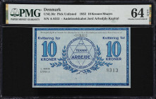 DENMARK. Andelsselskabet Jord Arbedjde Kapital. 10 Kroner, 1932. P-Unlisted. PMG Choice Uncirculated 64 EPQ.

Estimate: $100.00- $200.00