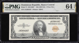 DOMINICAN REPUBLIC. Banco Central de la Republica Dominicana. 1 Peso Oro, ND (1957-58). P-71. PMG Choice Uncirculated 64 EPQ.

Estimate: $75.00- $15...