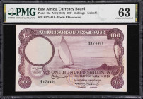 EAST AFRICA. East African Currency Board. 100 Shillings, ND (1964). P-48a. PMG Choice Uncirculated 63.
PMG Comments "Foreign Substance."

Estimate:...