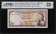 EAST CARIBBEAN STATES. Lot of (2). East Caribbean Currency Authority. 20 Dollars, ND (1965). P-15g. PMG Very Fine 25 & Very Fine 30.
PMG Comments "In...