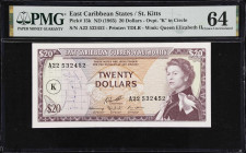 EAST CARIBBEAN STATES. East Caribbean Currency Authority. 20 Dollars, ND (1965). P-15k. PMG Choice Uncirculated 64.

Estimate: $100.00- $200.00