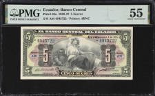 ECUADOR. Banco Central del Ecuador. 5 Sucres, 1935. P-84a. PMG About Uncirculated 55.

Estimate: $100.00- $200.00