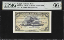 EGYPT. National Bank of Egypt. 25 Piastres, 1947. P-10d. PMG Gem Uncirculated 66 EPQ.
Dated April 16th, 1947. Printed by BWC. Signed by Leith-Ross.
...
