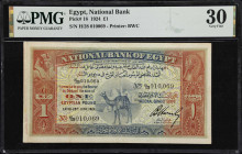 EGYPT. National Bank of Egypt. 1 Egyptian Pound, 1924. P-18. PMG Very Fine 30.
Scarce lower denomination banknote featuring multicolored obverse, int...