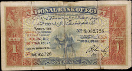 EGYPT. National Bank of Egypt. 1 Egyptian Pound, 1924. P-18. Very Good.
Cut in half and taped.

Estimate: $200.00- $400.00