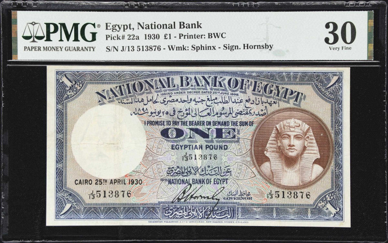 EGYPT. National Bank of Egypt. 1 Pound, 1930. P-22a. PMG Very Fine 30.

Estima...